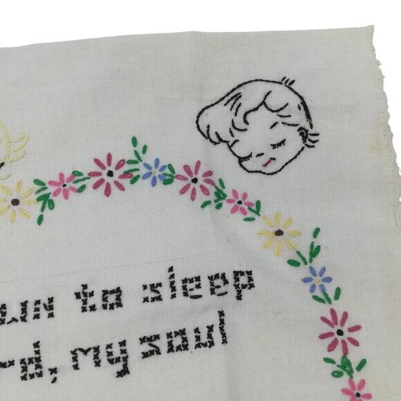 Vintage 1950s Embroidered Cross Stitch Completed Bedtime Prayer Religious Kids - Picture 4 of 8